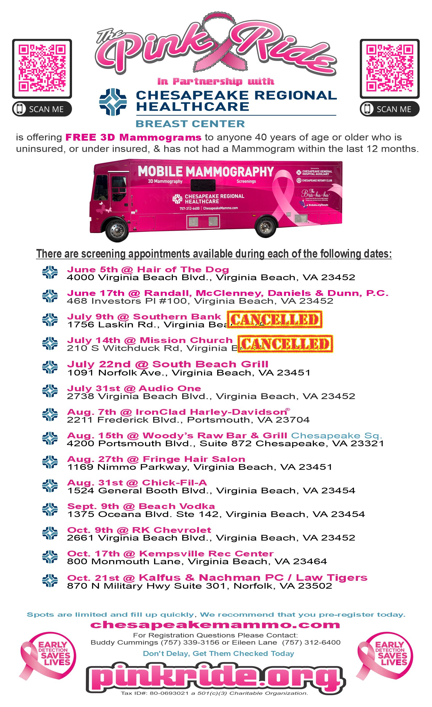 2026 Mobile mammography full schedule flyer
