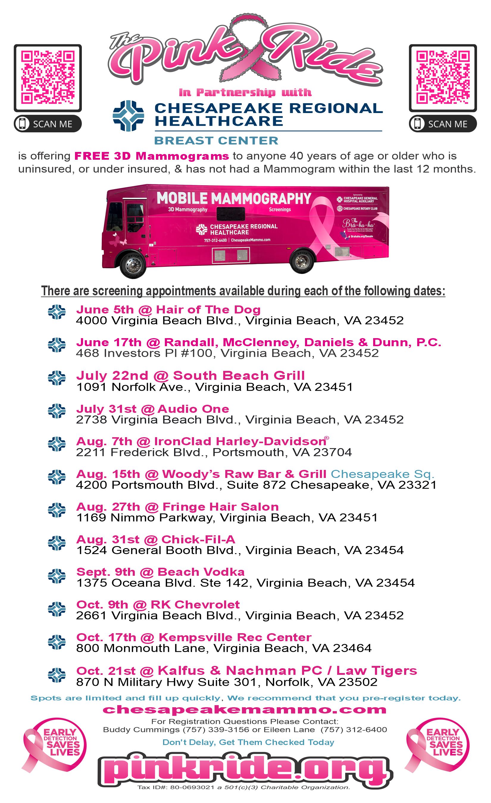 2026 Mobile mammography full schedule flyer