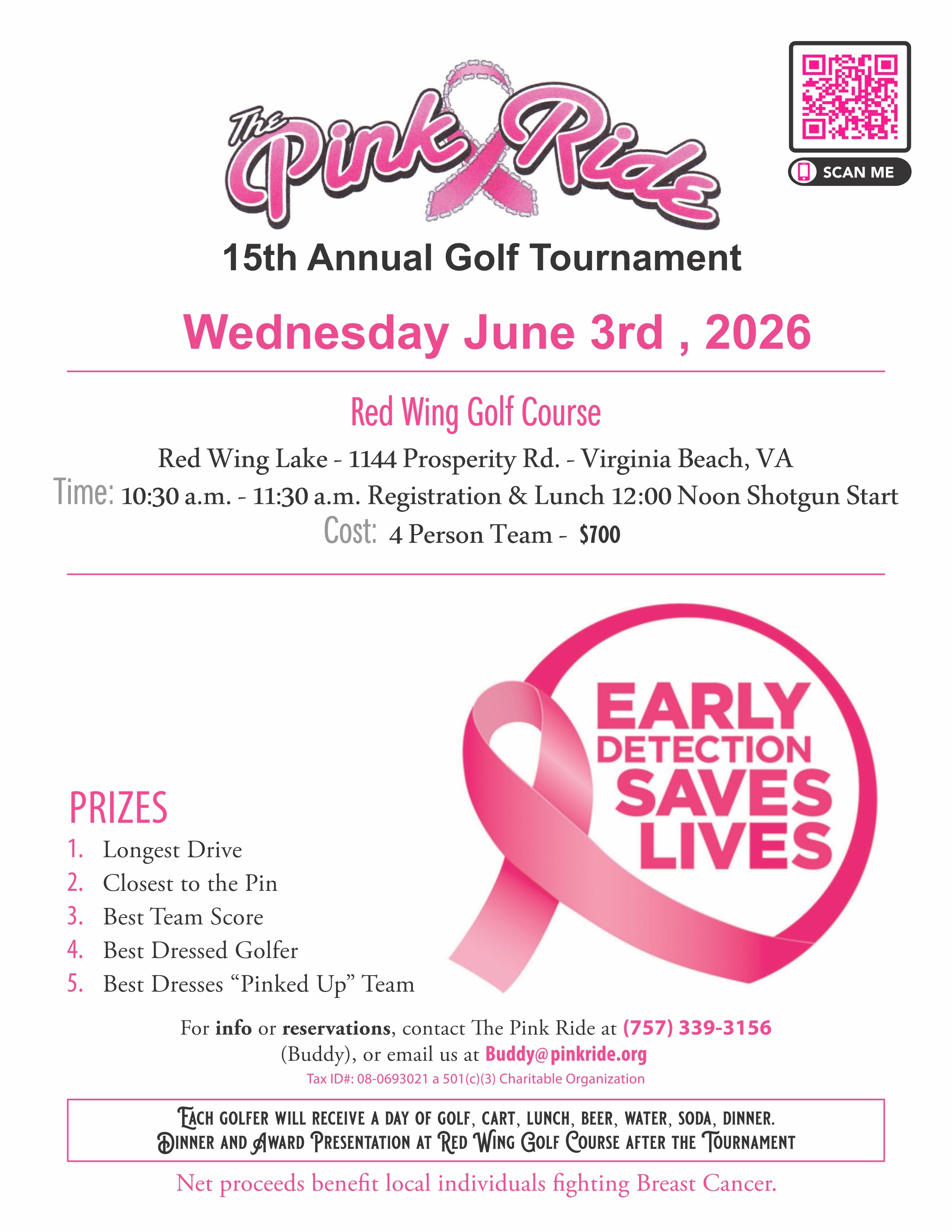 2026 Pink Ride 15th Annual Golf Tournament flyer (front)
